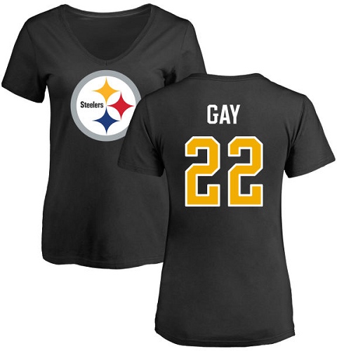 NFL Women's Nike Pittsburgh Steelers #22 William Gay Black Name & Number Logo Slim Fit T-Shirt