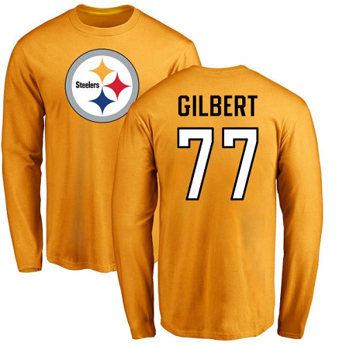 NFL Nike Pittsburgh Steelers #77 Marcus Gilbert Gold Name & Number Logo Long Sleeve T-Shirt
