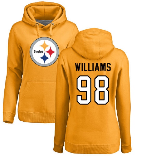 NFL Women's Nike Pittsburgh Steelers #98 Vince Williams Gold Name & Number Logo Pullover Hoodie
