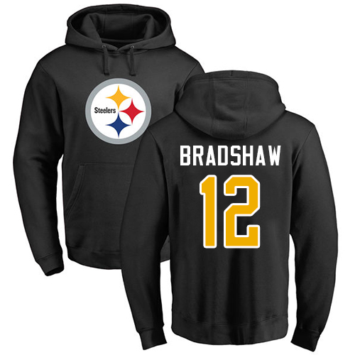 NFL Nike Pittsburgh Steelers #12 Terry Bradshaw Black Name & Number Logo Pullover Hoodie