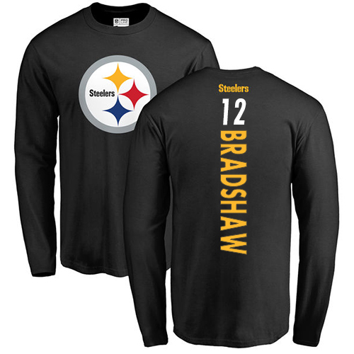 NFL Nike Pittsburgh Steelers #12 Terry Bradshaw Black Backer Long Sleeve T-Shirt