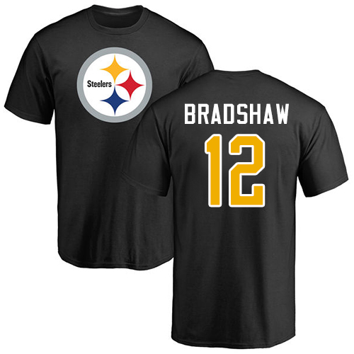 NFL Nike Pittsburgh Steelers #12 Terry Bradshaw Black Name & Number Logo T-Shirt