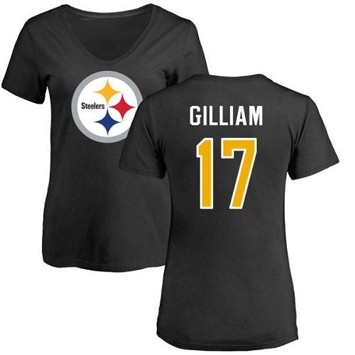 NFL Women's Nike Pittsburgh Steelers #17 Joe Gilliam Black Name & Number Logo Slim Fit T-Shirt