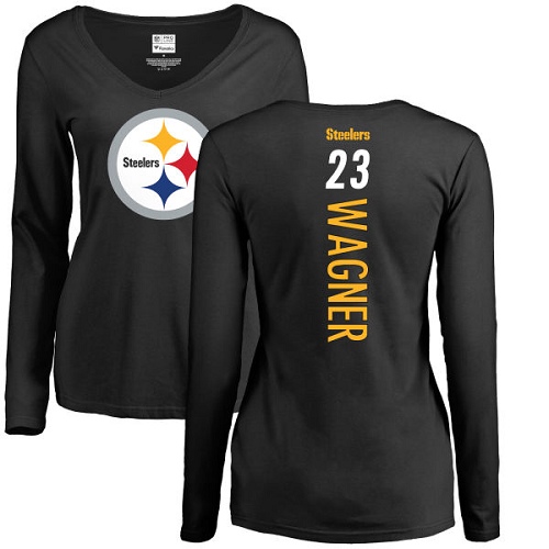 NFL Women's Nike Pittsburgh Steelers #23 Mike Wagner Black Backer Slim Fit Long Sleeve T-Shirt