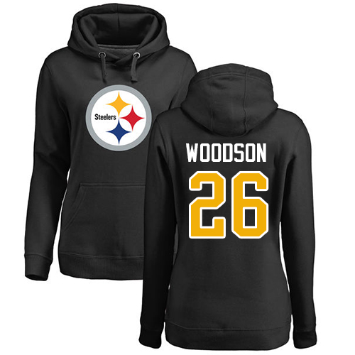 NFL Women's Nike Pittsburgh Steelers #26 Rod Woodson Black Name & Number Logo Pullover Hoodie