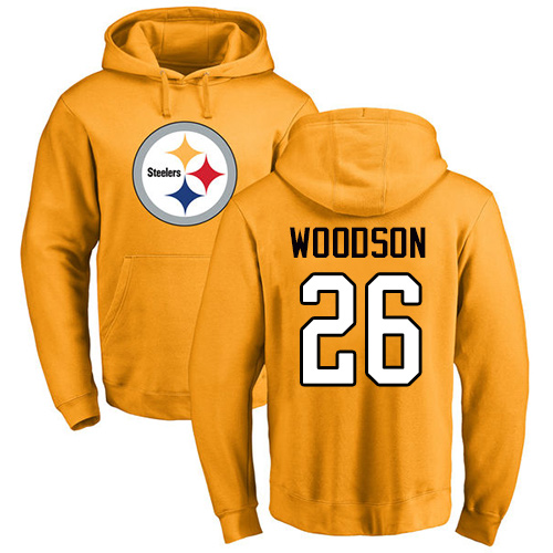 NFL Nike Pittsburgh Steelers #26 Rod Woodson Gold Name & Number Logo Pullover Hoodie