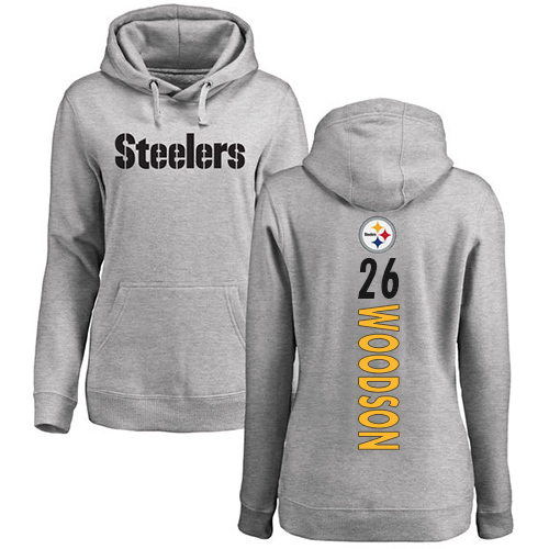 NFL Women's Nike Pittsburgh Steelers #26 Rod Woodson Ash Backer Pullover Hoodie