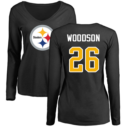 NFL Women's Nike Pittsburgh Steelers #26 Rod Woodson Black Name & Number Logo Slim Fit Long Sleeve T-Shirt