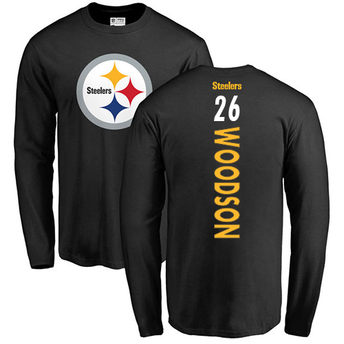 NFL Nike Pittsburgh Steelers #26 Rod Woodson Black Backer Long Sleeve T-Shirt