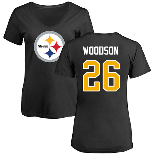 NFL Women's Nike Pittsburgh Steelers #26 Rod Woodson Black Name & Number Logo Slim Fit T-Shirt