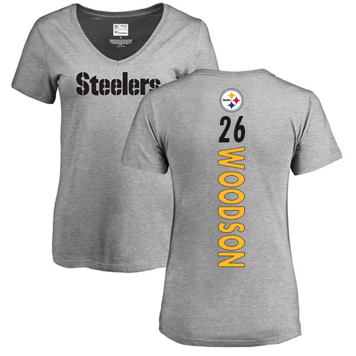 NFL Women's Nike Pittsburgh Steelers #26 Rod Woodson Ash Backer V-Neck T-Shirt