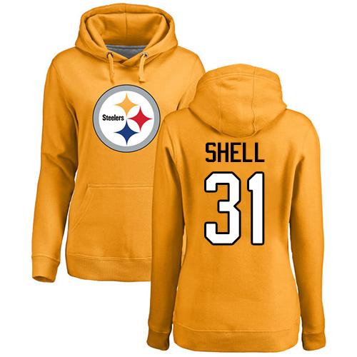 NFL Women's Nike Pittsburgh Steelers #31 Donnie Shell Gold Name & Number Logo Pullover Hoodie