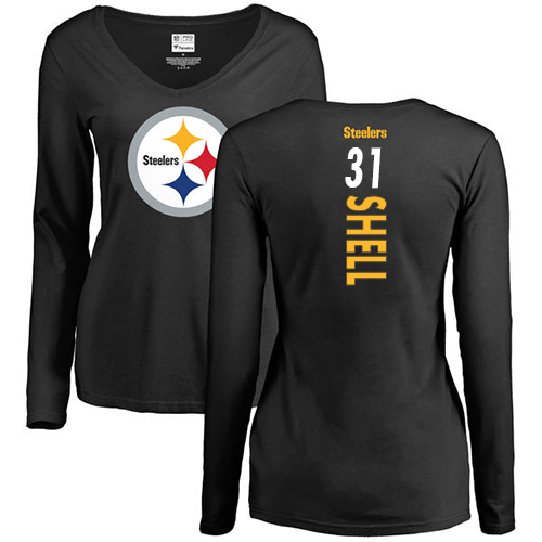 NFL Women's Nike Pittsburgh Steelers #31 Donnie Shell Black Backer Slim Fit Long Sleeve T-Shirt