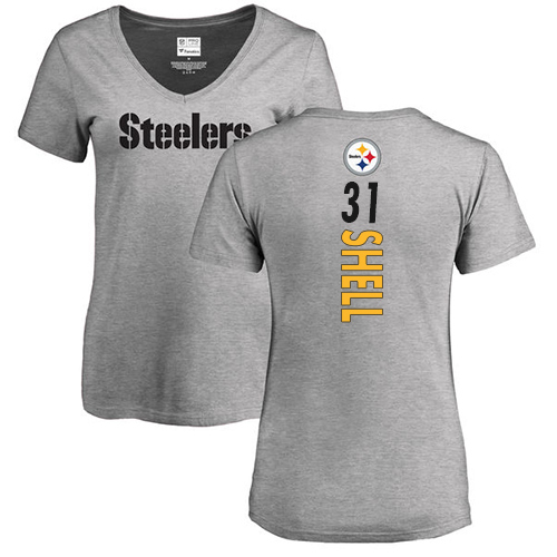 NFL Women's Nike Pittsburgh Steelers #31 Donnie Shell Ash Backer V-Neck T-Shirt