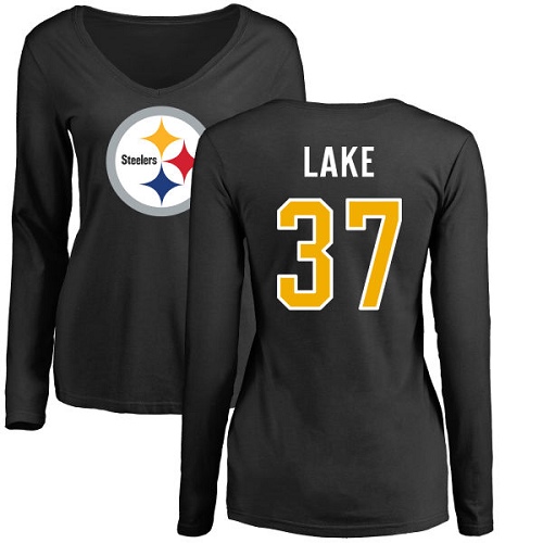 NFL Women's Nike Pittsburgh Steelers #37 Carnell Lake Black Name & Number Logo Slim Fit Long Sleeve T-Shirt