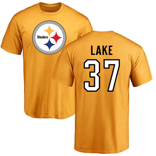 NFL Nike Pittsburgh Steelers #37 Carnell Lake Gold Name & Number Logo T-Shirt