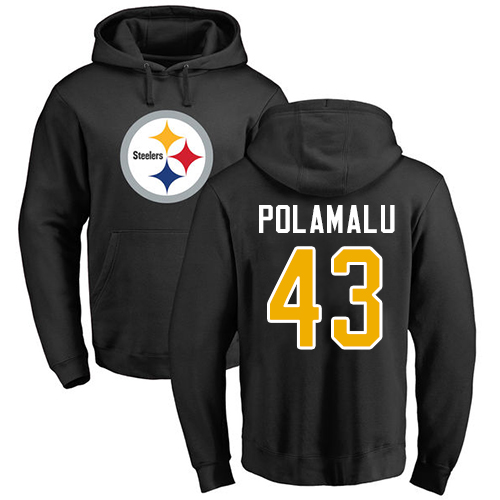 NFL Nike Pittsburgh Steelers #43 Troy Polamalu Black Name & Number Logo Pullover Hoodie