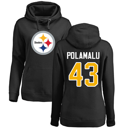 NFL Women's Nike Pittsburgh Steelers #43 Troy Polamalu Black Name & Number Logo Pullover Hoodie