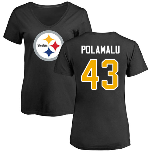 NFL Women's Nike Pittsburgh Steelers #43 Troy Polamalu Black Name & Number Logo Slim Fit T-Shirt