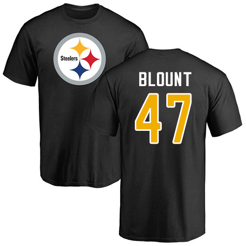 NFL Nike Pittsburgh Steelers #47 Mel Blount Black Name & Number Logo T-Shirt