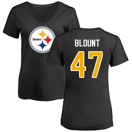 NFL Women's Nike Pittsburgh Steelers #47 Mel Blount Black Name & Number Logo Slim Fit T-Shirt