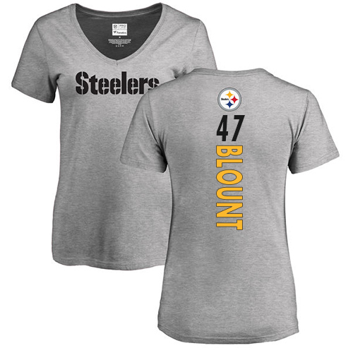 NFL Women's Nike Pittsburgh Steelers #47 Mel Blount Ash Backer V-Neck T-Shirt