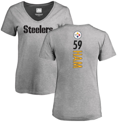 NFL Women's Nike Pittsburgh Steelers #59 Jack Ham Ash Backer V-Neck T-Shirt