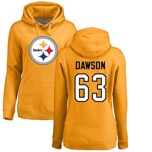 NFL Women's Nike Pittsburgh Steelers #63 Dermontti Dawson Gold Name & Number Logo Pullover Hoodie