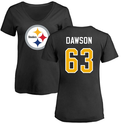 NFL Women's Nike Pittsburgh Steelers #63 Dermontti Dawson Black Name & Number Logo Slim Fit T-Shirt