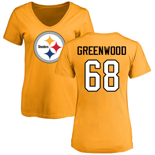 NFL Women's Nike Pittsburgh Steelers #68 L.C. Greenwood Gold Name & Number Logo Slim Fit T-Shirt