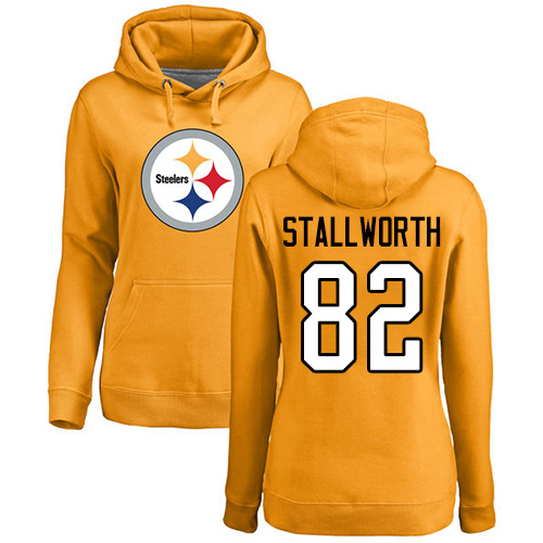 NFL Women's Nike Pittsburgh Steelers #82 John Stallworth Gold Name & Number Logo Pullover Hoodie