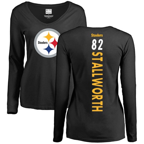 NFL Women's Nike Pittsburgh Steelers #82 John Stallworth Black Backer Slim Fit Long Sleeve T-Shirt