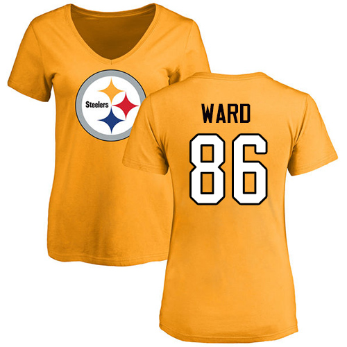NFL Women's Nike Pittsburgh Steelers #86 Hines Ward Gold Name & Number Logo Slim Fit T-Shirt