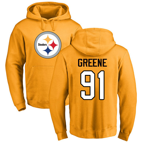 NFL Nike Pittsburgh Steelers #91 Kevin Greene Gold Name & Number Logo Pullover Hoodie