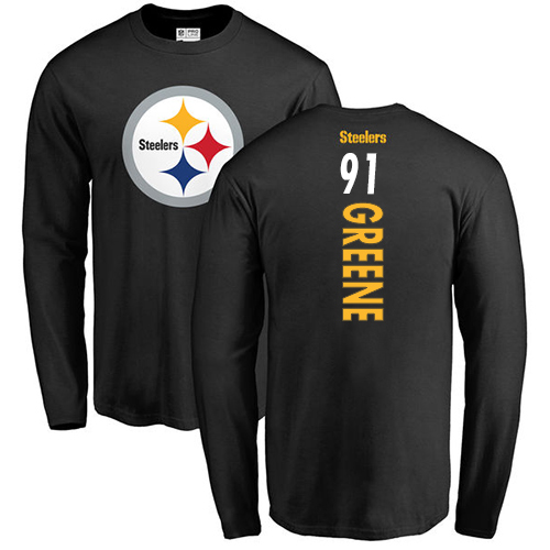 NFL Nike Pittsburgh Steelers #91 Kevin Greene Black Backer Long Sleeve T-Shirt