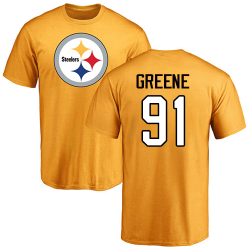NFL Nike Pittsburgh Steelers #91 Kevin Greene Gold Name & Number Logo T-Shirt