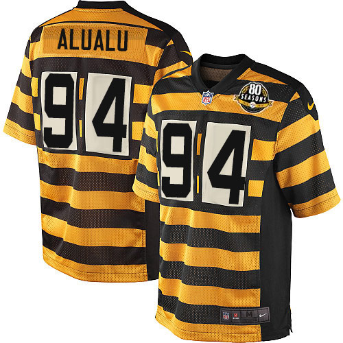 Men's Nike Pittsburgh Steelers #94 Tyson Alualu Elite Yellow/Black Alternate 80TH Anniversary Throwback NFL Jersey