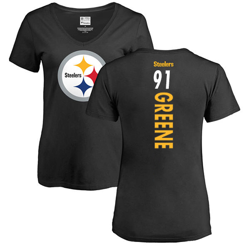 NFL Women's Nike Pittsburgh Steelers #91 Kevin Greene Black Backer Slim Fit T-Shirt