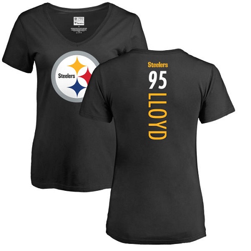 NFL Women's Nike Pittsburgh Steelers #95 Greg Lloyd Black Backer Slim Fit T-Shirt