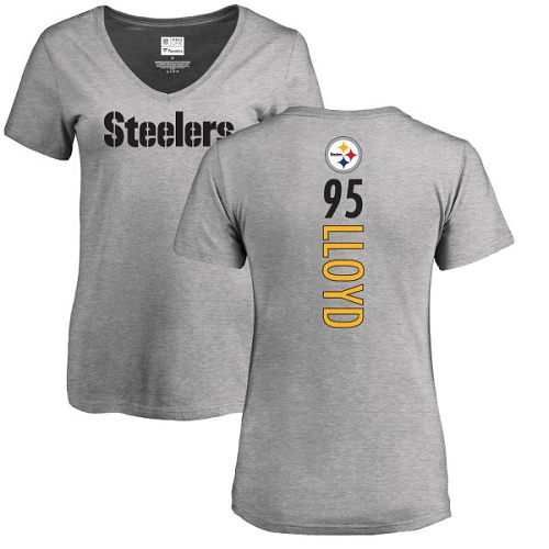 NFL Women's Nike Pittsburgh Steelers #95 Greg Lloyd Ash Backer V-Neck T-Shirt