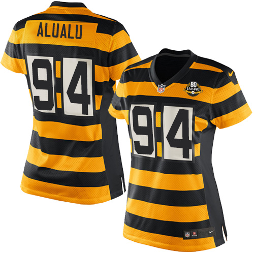 Women's Nike Pittsburgh Steelers #94 Tyson Alualu Elite Yellow/Black Alternate 80TH Anniversary Throwback NFL Jersey
