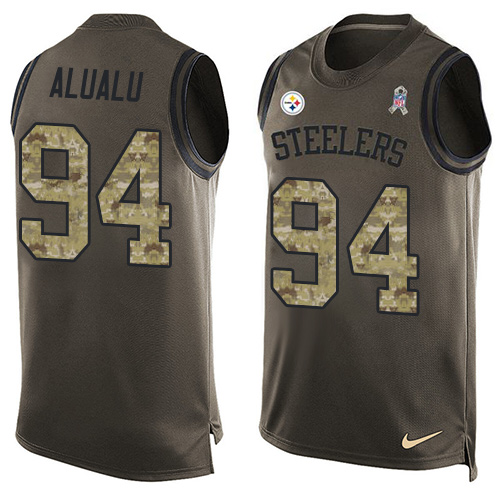 Men's Nike Pittsburgh Steelers #94 Tyson Alualu Limited Green Salute to Service Tank Top NFL Jersey