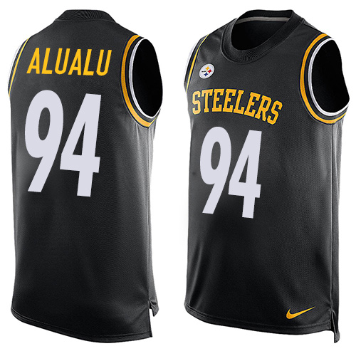 Men's Nike Pittsburgh Steelers #94 Tyson Alualu Limited Black Player Name & Number Tank Top NFL Jersey