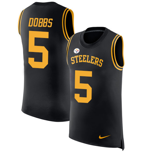 Men's Nike Pittsburgh Steelers #5 Joshua Dobbs Black Rush Player Name & Number Tank Top NFL Jersey
