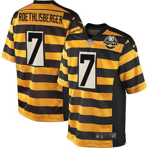 Men's Nike Pittsburgh Steelers #7 Ben Roethlisberger Elite Yellow/Black Alternate 80TH Anniversary Throwback NFL Jersey