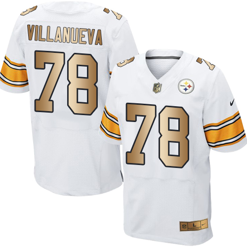 Men's Nike Pittsburgh Steelers #78 Alejandro Villanueva Elite White/Gold NFL Jersey
