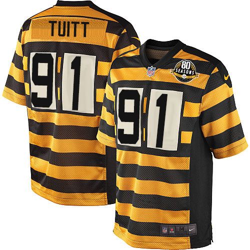 Men's Nike Pittsburgh Steelers #91 Stephon Tuitt Elite Yellow/Black Alternate 80TH Anniversary Throwback NFL Jersey
