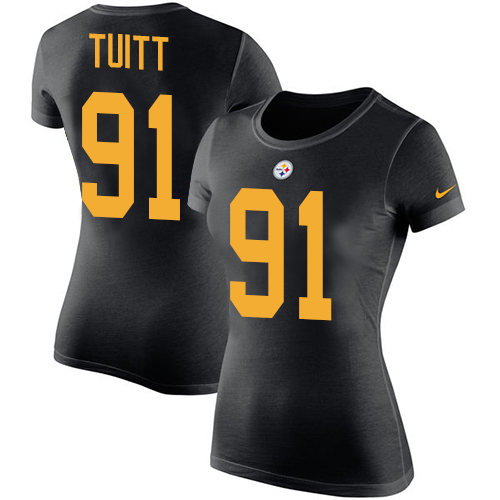 NFL Women's Nike Pittsburgh Steelers #91 Stephon Tuitt Black Rush Pride Name & Number T-Shirt