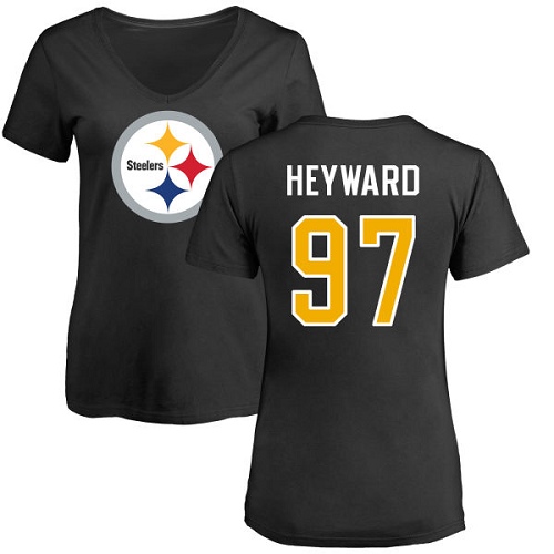NFL Women's Nike Pittsburgh Steelers #97 Cameron Heyward Black Name & Number Logo Slim Fit T-Shirt
