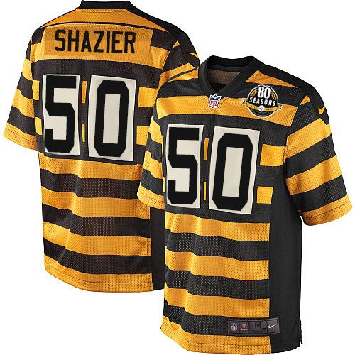Men's Nike Pittsburgh Steelers #50 Ryan Shazier Game Yellow/Black Alternate 80TH Anniversary Throwback NFL Jersey